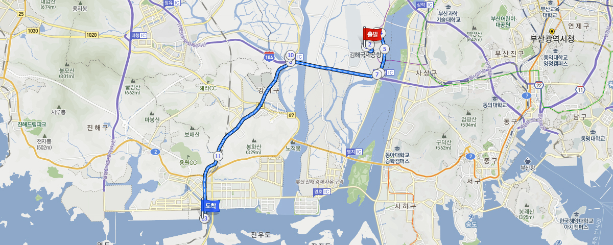 Gimhae Airport→West Busan 3-way Intersection→2nd Branch of Namhae Expressway→Garak IC Intersection→PNC