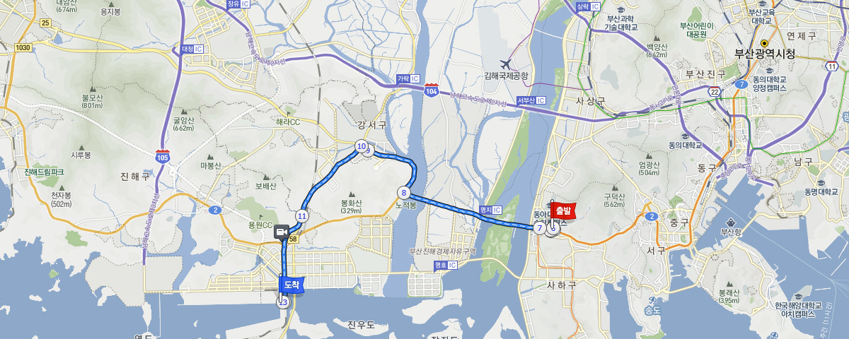 Hadan 5-way Intersection→Seongsan 3-way Intersection→Sesan Intersect→PNC